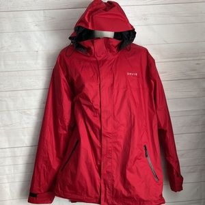 Orvis Size XL Red Waterproof Breathable Windbreaker Jacket Hat Brim Hood